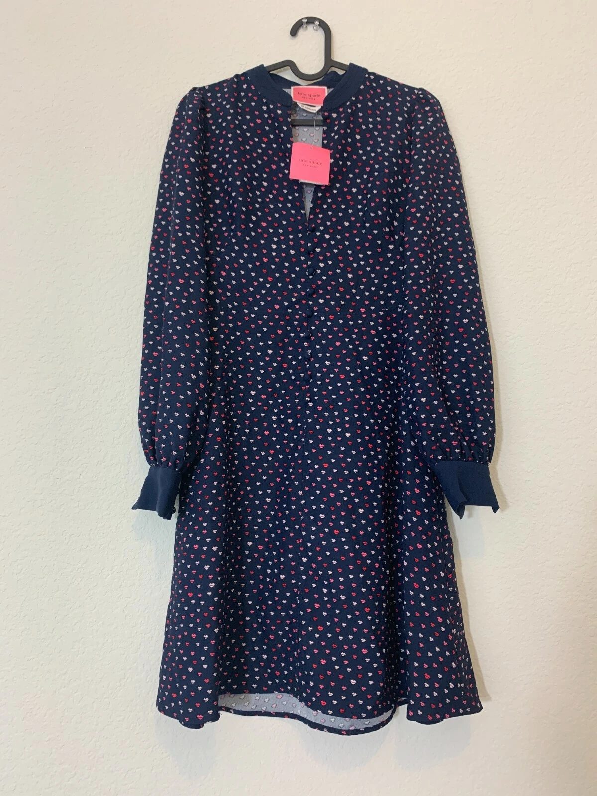 Abito New Kate Spade New York labbra crepe manica lunga taglia 00