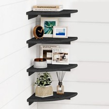 Black Corner Floating Shelves for Wall Set of 4 Small Rounded Corner Shelves ...