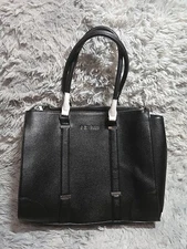 G By Guess Textured Black Faux Leather Zippered Satchel NWOT