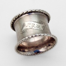 Engine Turned Coin Silver Napkin Ring Twisted Rope Border 1860