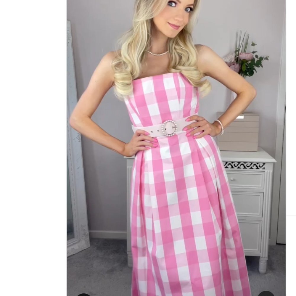 ZARA Pink BARBIE DRESS PINK WHITE GINGHAM CHECKER STRAPLESS