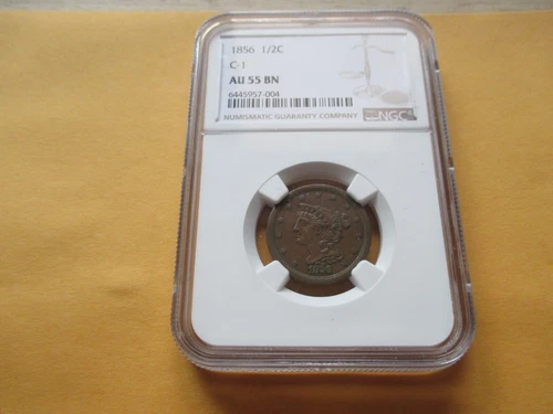 1856-C1 HALF CENT NGC AU 55 BN