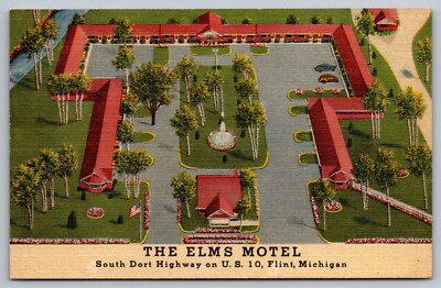 The Elms Motel Dort Hwy Flint Michigan c1940 s Unposted Linen Postcard