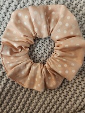 Handmade Hair Scrunchie Peach with silver polka dot theme