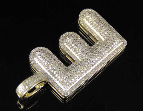 Diamond Bubble Initial E Letter Pendant In 10K Yellow Gold Unisex 1 CT 1.5" - 第 7/8 張圖片