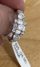 CZ Sterling Silver Engagement Ring Size 8 with Round Baguette In Square