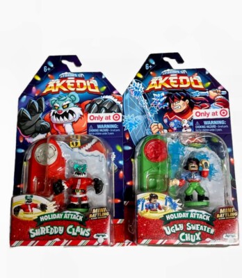 Akedo Holiday Attack SHREDDY CLAWS & UGLY SWEATER CHUX *Lot Of 2