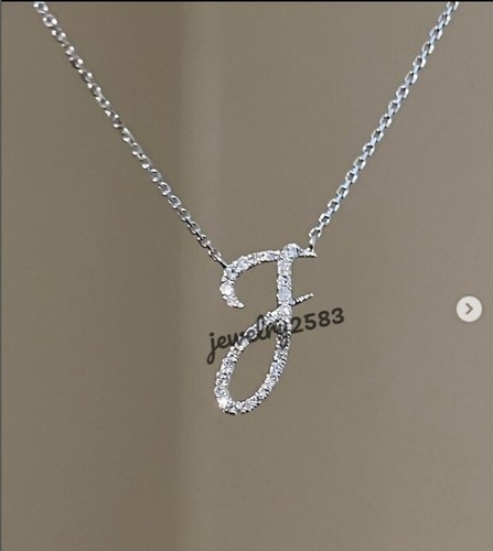 Certified Natural Diamond Women Initial J Cursive Letter Pendant 18" Chain 925