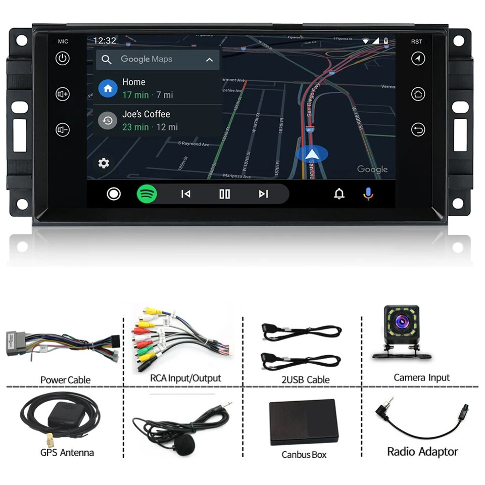 For 2008-2010 Jeep Grand Cherokee Android 13.0 Carplay Car Stereo Radio GPS Navi Foto 3 de 4
