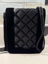 Vintage Lord Taylor Black Velvet Evening Bag Tassel Strap Formal Purse
