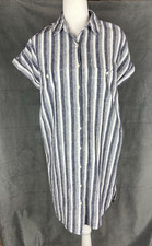 Max Studio Striped Button Up Collared Shirt Dress Size 10 / Medium Blue Coastal