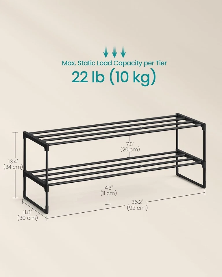 SONGMICS Zapatero, Organizador de Zapatos de 2 Niveles, Estante de Almacenamiento de Metal - NUEVO Foto 3 de 4