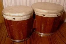 Vintage Zim Gar Bongos Drums Rawhide Wood Mexico Drum Circle 7.5" 6"
