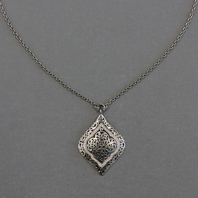 Lois Hill Sterling Silver & CZ Open Scroll 36mm Pendant Toggle Necklace 17.75''
