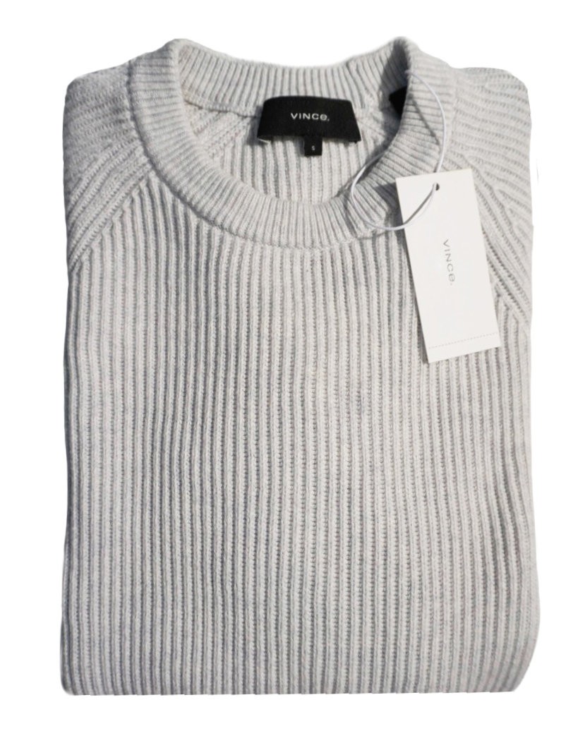 NWT VINCE sz S Men's Barely Gray Ribbed Raglan Cotton Knit Sweater