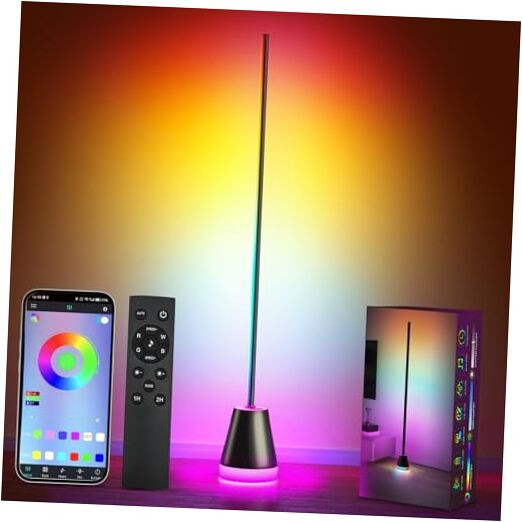 Smart RGB LED Corner Floor Lamp - Bright Adjustable Standing Light for Living Room in Black