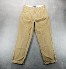 VTG Polo Ralph Lauren Pants Mens 36x32 Tan Straight Pleated Trousers
