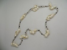 Vintage Shell Bead Necklace White Beige Handmade Beach Boho Coastal Jewelry 22in
