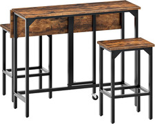 Bar Table and Stool Set, 39.4'' Folding Dining Table with 2 Stools, Industrial S