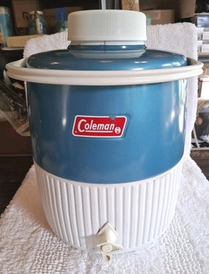 Vintage 2Gal Blue Coleman Cooler W/ Handle & Cup Tested Metal And Vinyl Clean