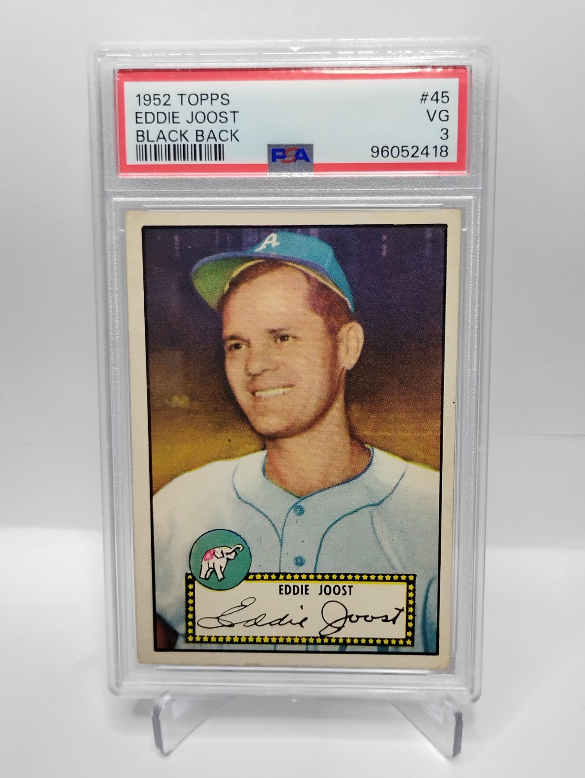 1952 Topps 🏆 Eddie Joost ⚾ Black Back #45 – PSA 3 VG – Athletics 💎 VintageHeat