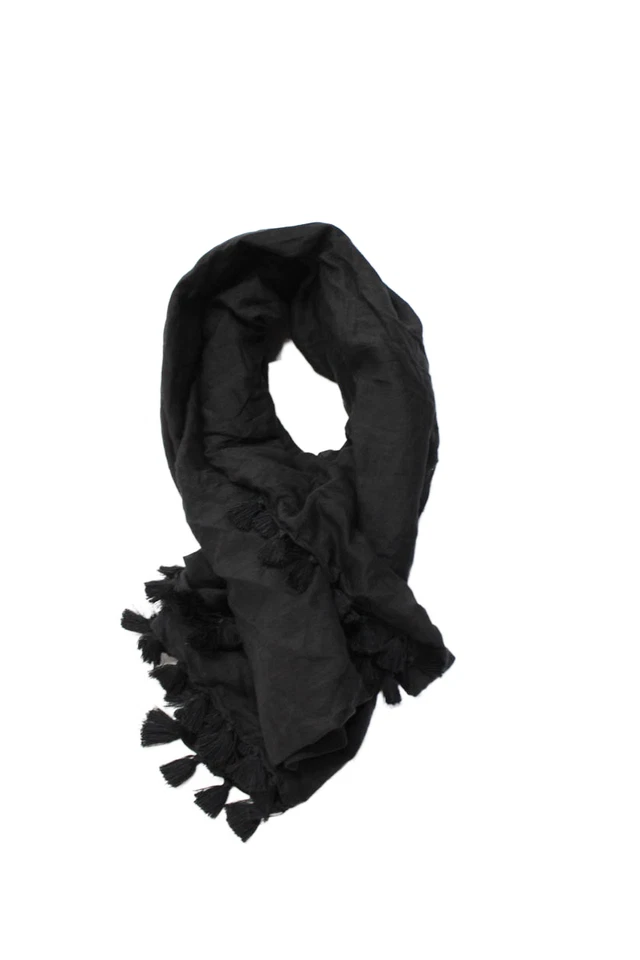Michael Stars Mujer Borla Flecos Borla Borla Ligera Bufanda Negra 70"x26" Foto 2 de 4