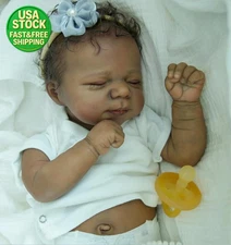 18 Inch Reborn Baby Doll Black Girl Silicone Full Body Realistic Sleeping