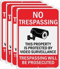 Large Video Surveillance Signs, 14x10 Inches No Trespassing Sign Private Propert