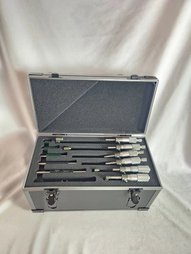 0-6" Mitutoyo Outside Micrometer Set .0001" Graduation W/setting Rods Wooden Box