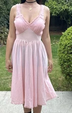 Vintage 50s Shadowline 38 L Tricot Nylon Nightgown Sheer Pink Cupcake Slip