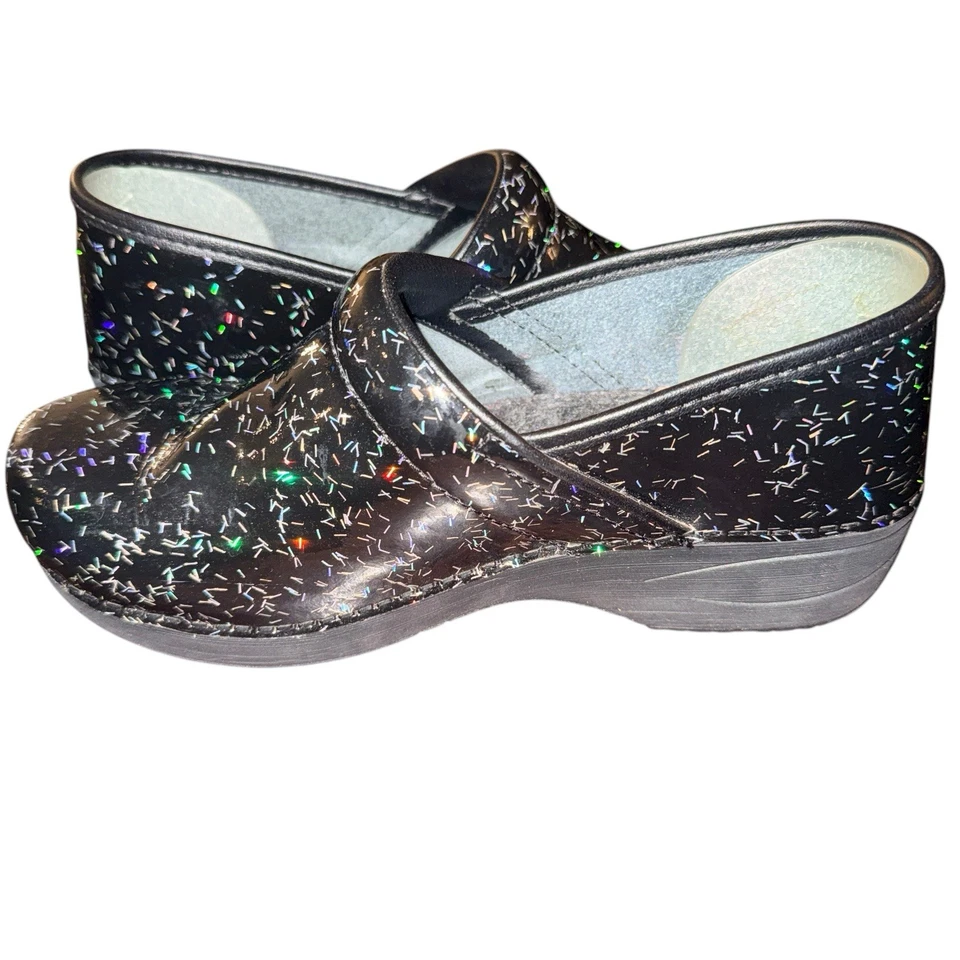 Dansko XP 2.0 Patent Leather Silver Flecks Black Clog Women's EUR 39 US 8.5-9 - Image 2 of 4