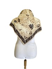 Bonita 100 Silk Square Scarf Leopard Animal Print Leaves Beige Brown A66