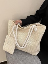 Summer Straw Beach Bag Women Shoulder Tote Casual Vacation Travel Handbag