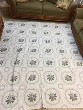 Vintage Embroidered Floral Quilt Multicolor Handmade Machine Sewn 94" x 108"