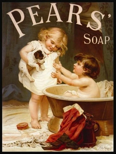 Vintage Tin Sign Pears Soap Puppy Bath Time Aluminum Sign 8x12 Funny