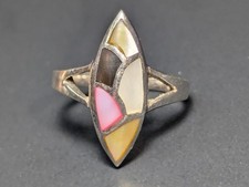 SX 925 Sterling Silver Mosaic Mother Of Pearl Ring Size 7.25 Thailand