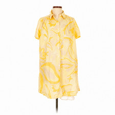 1.STATE Yellow Floral Cotton Shirt Dress Women’s Size S Lined Short Sleeve