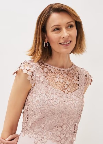 Phase Eight Mariposa floral lace bodice dress - Antique Rose UK14 - Picture 3 of 5