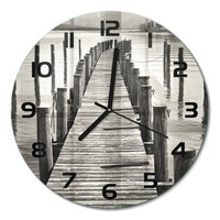 Glasuhr Runde Wanduhr Aus GehäRtetem Glas Holzsteg Schwarze Zeiger Fi30 Cm