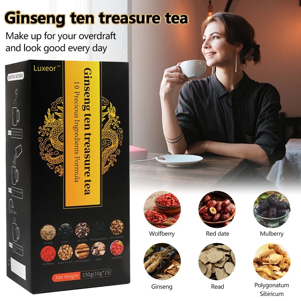 Té de seis tesoros de ginseng 15 piezas, té de riñón, té de hígado, fecha roja salud renal Foto 2 de 4