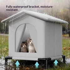 Outdoor Cat House for Winter Waterproof Foldable Cat Shelter with Mat Gray 13"