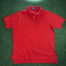 VTG Polo Ralph Lauren Men’s Short Sleeve Red/ Blue Horse Polo Size XL USA Made