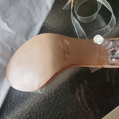 X2B MAY Clear Nude Heel Sandal Women's 6.5 Criss-Cross Ankle Strap NIB - Afbeelding 11 van 14