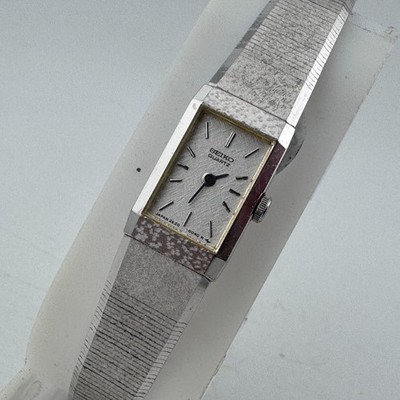 VTG Seiko Quartz Watch 2E20-5029 Women Silver Rectangle Analog New Battery 6.25''