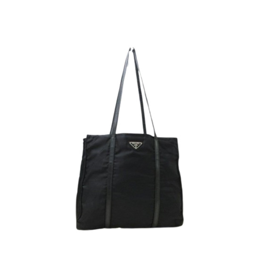 RARE PRADA Black Nylon Tote Bag with Leather Triangle Logo Plate