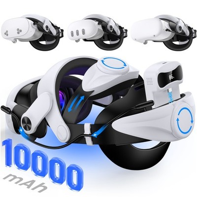 VR Headset Head Strap for Meta Quest 3/3S/2 with 10000mAh Hot-Swappable Battery