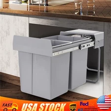 40L Kitchen Waste Bin Pullout Garbage Trash Can Double Pull-Out Trash Can Grey