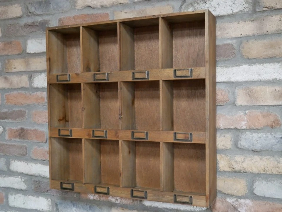 Rustic Wooden Wall Storage Unit Cabinet – 12 Compartment Apothecary Display - Image 3 of 4