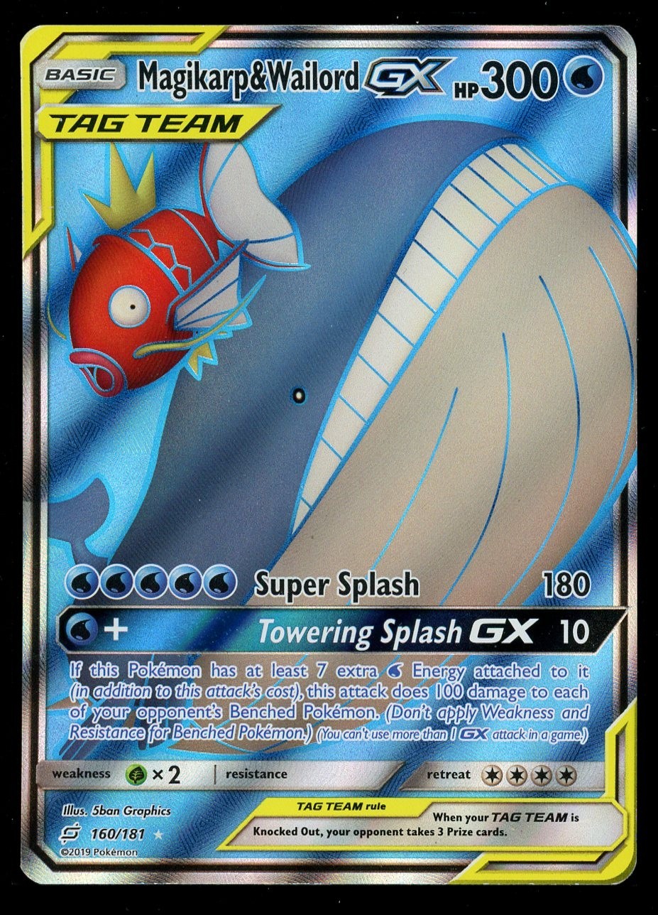 Pokemon Magikarp & Wailord GX 160/181 Sun & Moon Team Up Full Art HP Card