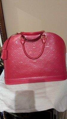 Louis Vuitton ALMA GM Pink Patent Monogram Top Handle Bag Gold Hardware Padlock